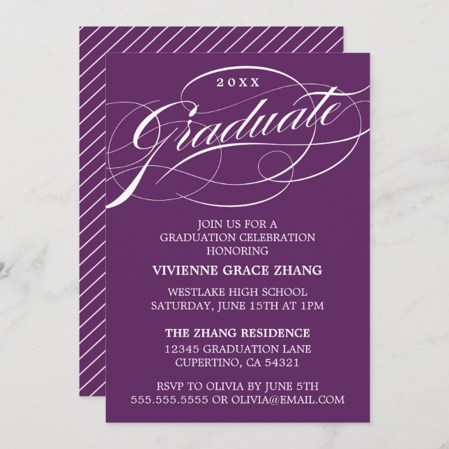 STYLISH ELEGANT SCRIPT GRADUATE PARTY EINLADUNG (Vorne/Hinten)