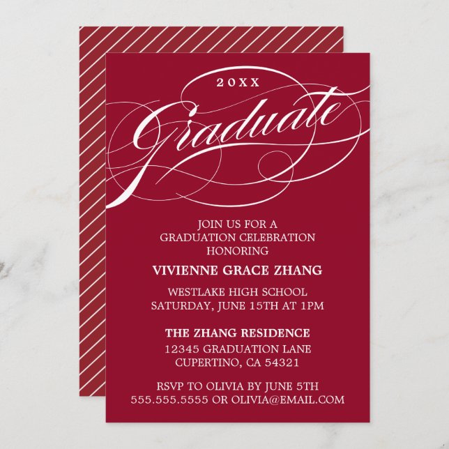 STYLISH ELEGANT SCRIPT GRADUATE PARTY EINLADUNG (Vorne/Hinten)