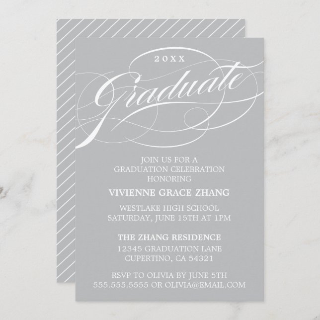 STYLISH ELEGANT SCRIPT GRADUATE PARTY EINLADUNG (Vorne/Hinten)