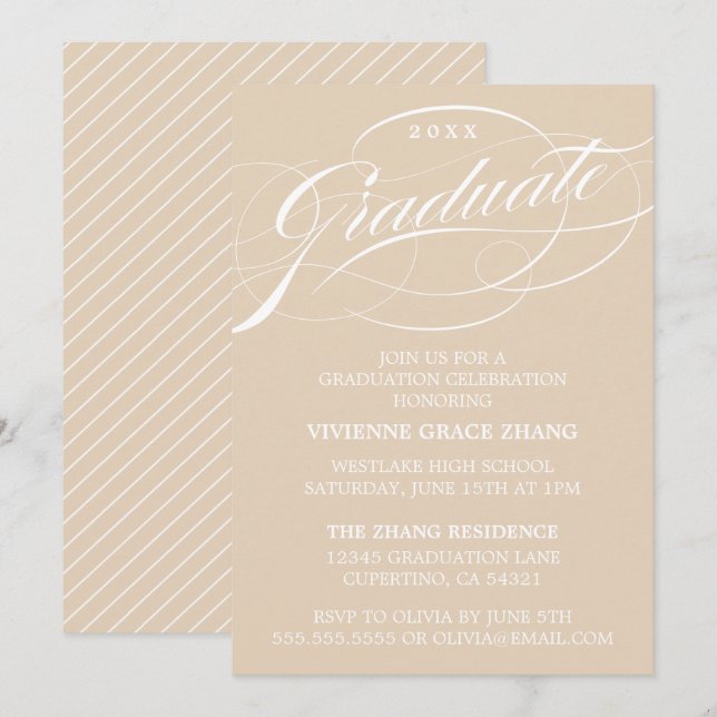 STYLISH ELEGANT SCRIPT GRADUATE PARTY EINLADUNG (Vorne/Hinten)