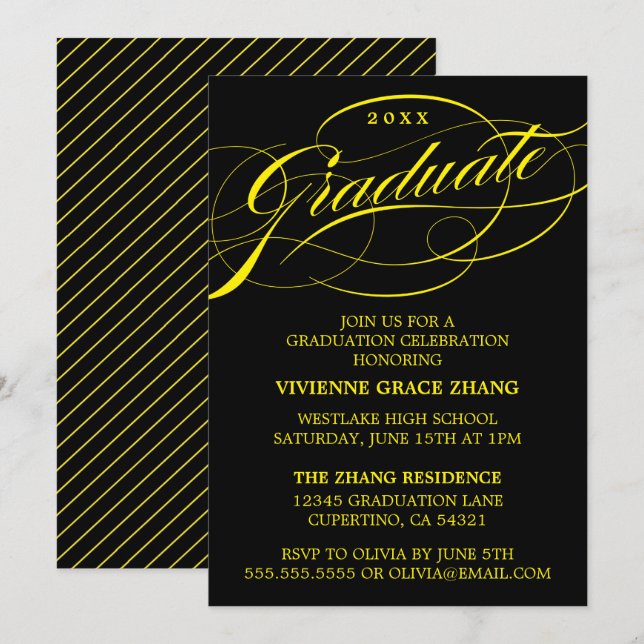 STYLISH ELEGANT SCRIPT GRADUATE PARTY EINLADUNG (Vorne/Hinten)