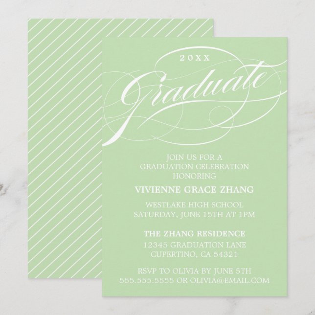 STYLISH ELEGANT SCRIPT GRADUATE PARTY EINLADUNG (Vorne/Hinten)