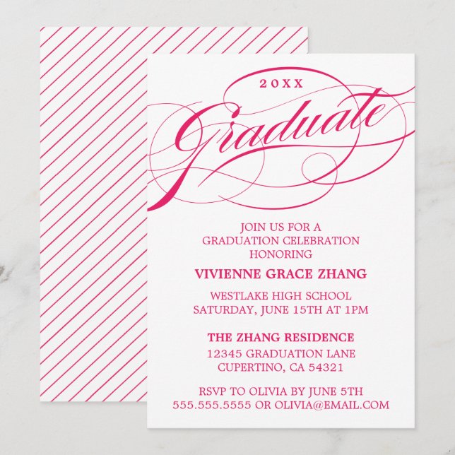 STYLISH ELEGANT SCRIPT GRADUATE PARTY EINLADUNG (Vorne/Hinten)