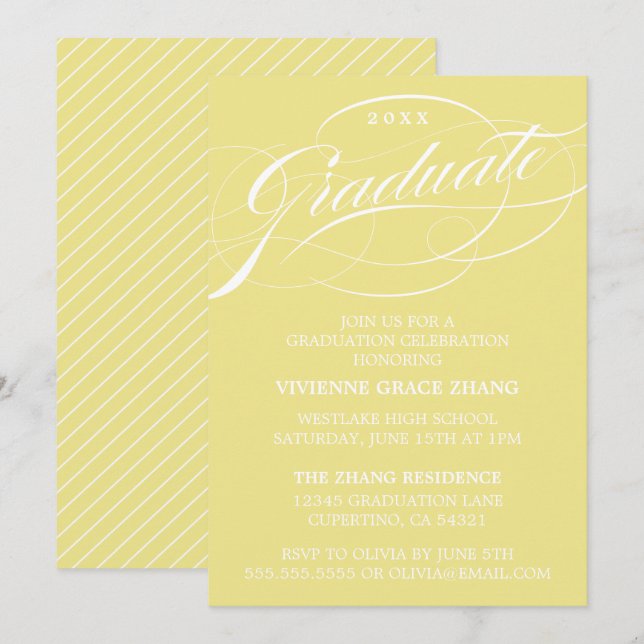 STYLISH ELEGANT SCRIPT GRADUATE PARTY EINLADUNG (Vorne/Hinten)