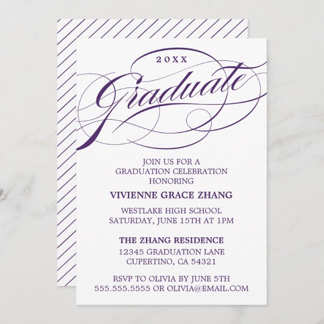 STYLISH ELEGANT SCRIPT GRADUATE PARTY EINLADUNG (Vorne/Hinten)
