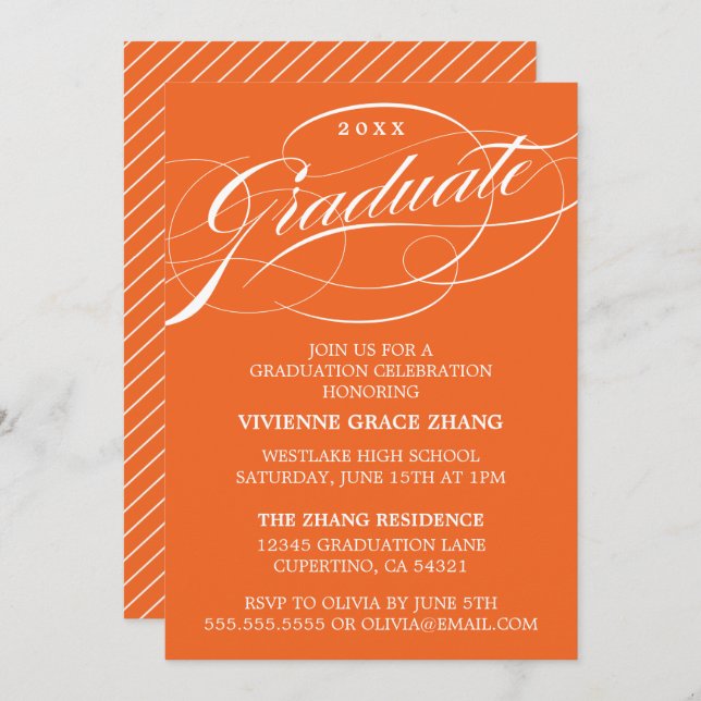 STYLISH ELEGANT SCRIPT GRADUATE PARTY EINLADUNG (Vorne/Hinten)