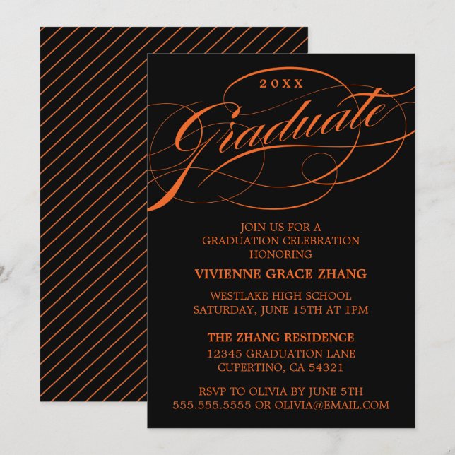 STYLISH ELEGANT SCRIPT GRADUATE PARTY EINLADUNG (Vorne/Hinten)