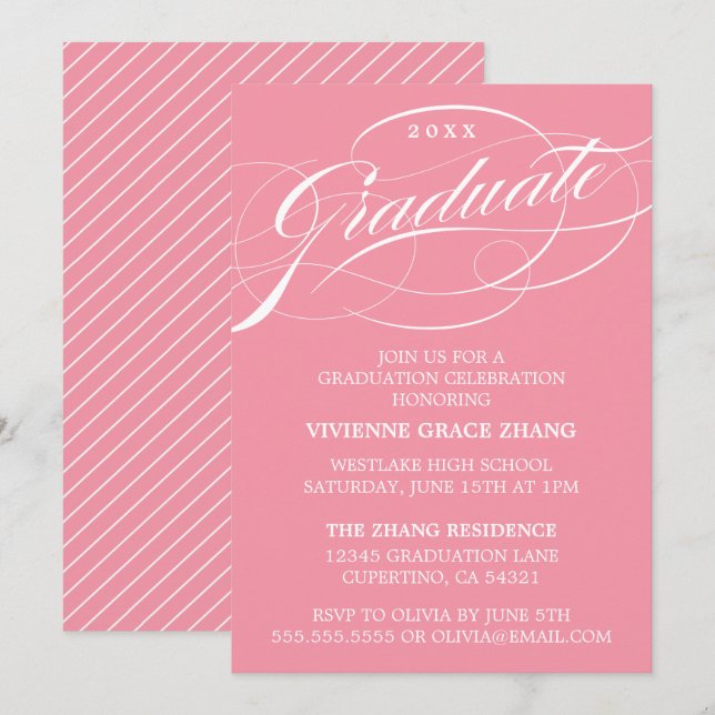 STYLISH ELEGANT SCRIPT GRADUATE PARTY EINLADUNG (Vorne/Hinten)