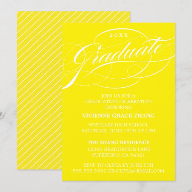 STYLISH ELEGANT SCRIPT GRADUATE PARTY EINLADUNG (Vorne/Hinten)