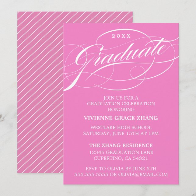 STYLISH ELEGANT SCRIPT GRADUATE PARTY EINLADUNG (Vorne/Hinten)