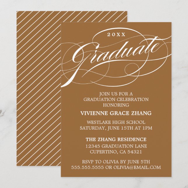 STYLISH ELEGANT SCRIPT GRADUATE PARTY EINLADUNG (Vorne/Hinten)