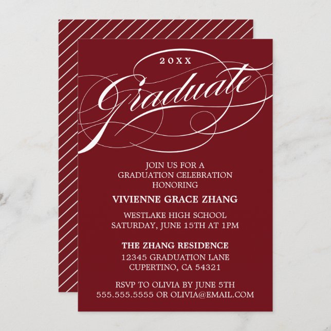 STYLISH ELEGANT SCRIPT GRADUATE PARTY EINLADUNG (Vorne/Hinten)