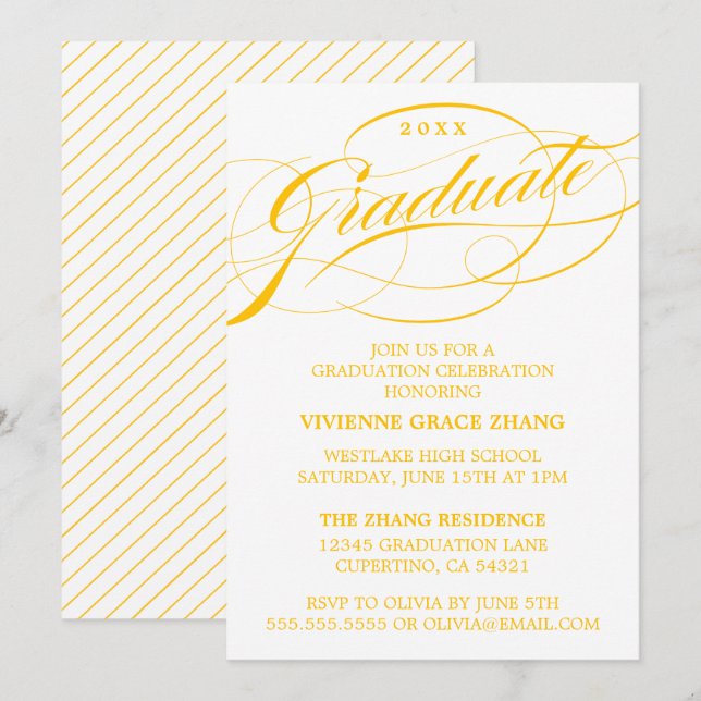 STYLISH ELEGANT SCRIPT GRADUATE PARTY EINLADUNG (Vorne/Hinten)