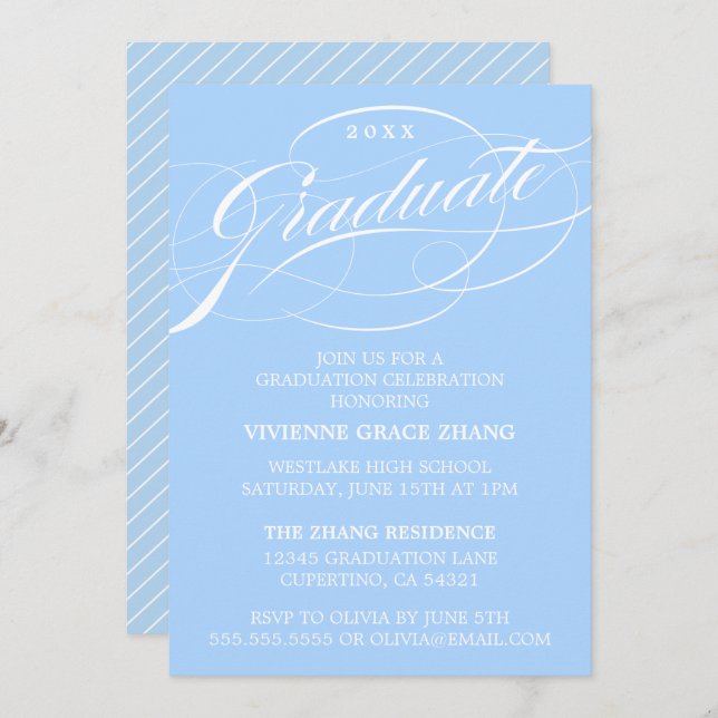 STYLISH ELEGANT SCRIPT GRADUATE PARTY EINLADUNG (Vorne/Hinten)