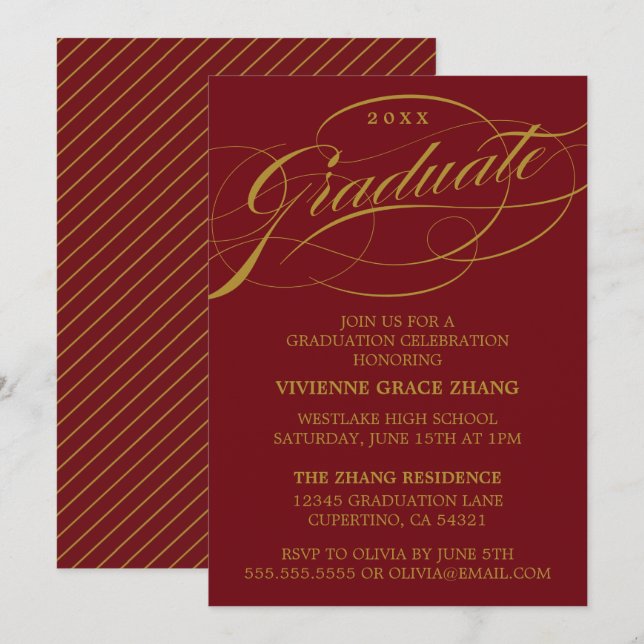 STYLISH ELEGANT SCRIPT GRADUATE PARTY EINLADUNG (Vorne/Hinten)