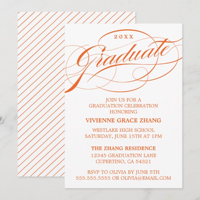 STYLISH ELEGANT SCRIPT GRADUATE PARTY EINLADUNG (Vorne/Hinten)