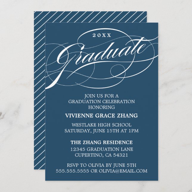 STYLISH ELEGANT SCRIPT GRADUATE PARTY EINLADUNG (Vorne/Hinten)