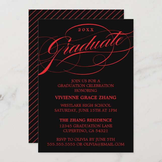 STYLISH ELEGANT SCRIPT GRADUATE PARTY EINLADUNG (Vorne/Hinten)
