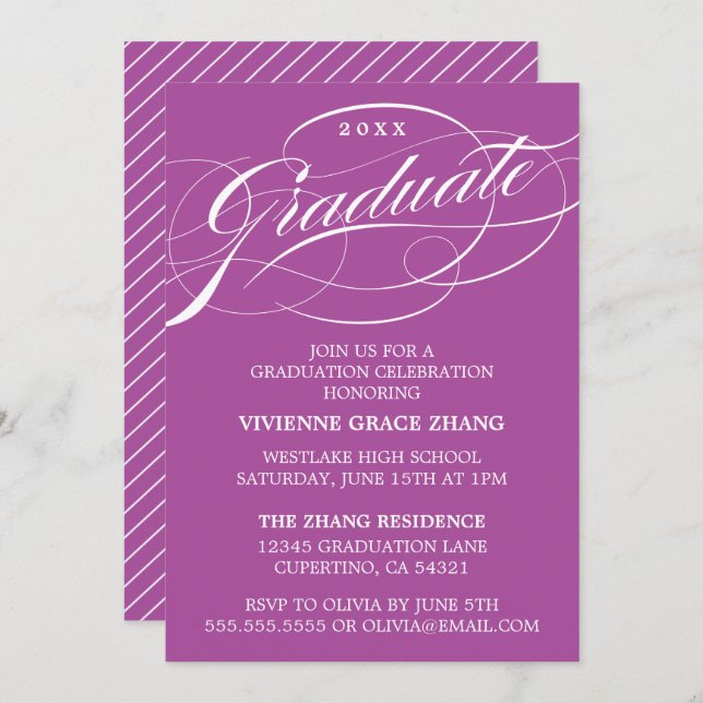 STYLISH ELEGANT SCRIPT GRADUATE PARTY EINLADUNG (Vorne/Hinten)