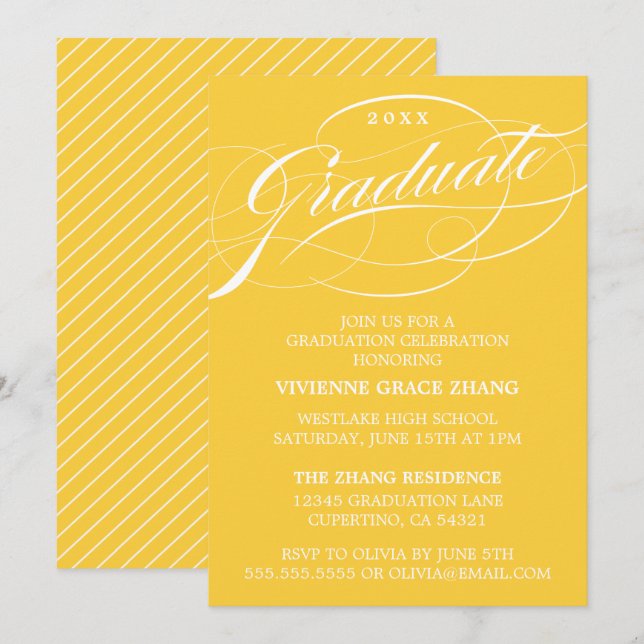 STYLISH ELEGANT SCRIPT GRADUATE PARTY EINLADUNG (Vorne/Hinten)
