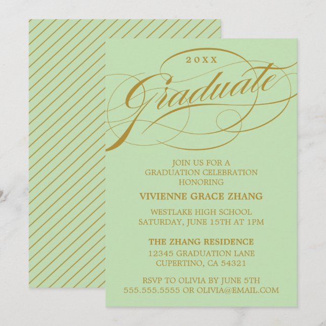 STYLISH ELEGANT SCRIPT GRADUATE PARTY EINLADUNG (Vorne/Hinten)