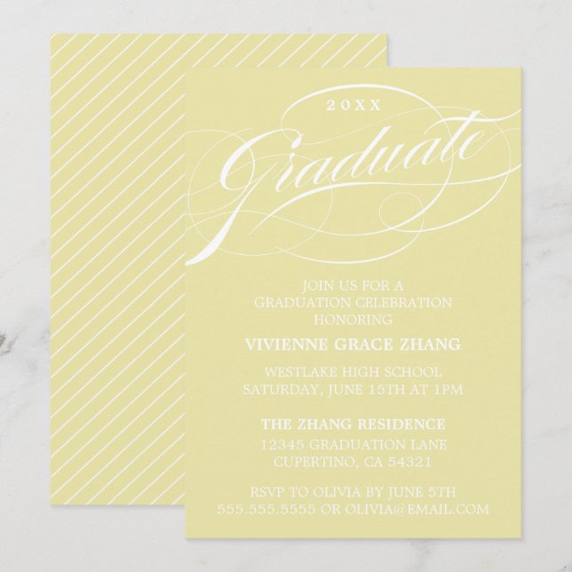 STYLISH ELEGANT SCRIPT GRADUATE PARTY EINLADUNG (Vorne/Hinten)