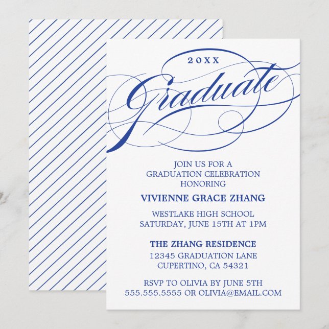STYLISH ELEGANT SCRIPT GRADUATE PARTY EINLADUNG (Vorne/Hinten)