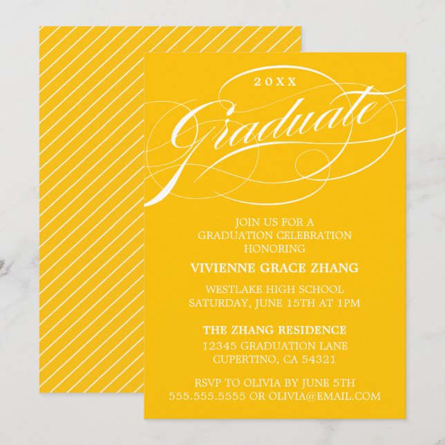 STYLISH ELEGANT SCRIPT GRADUATE PARTY EINLADUNG (Vorne/Hinten)