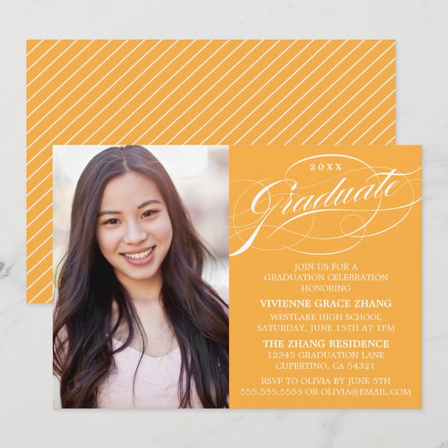 STYLISH ELEGANT SCRIPT GRADUATE PARTY EINLADUNG (Vorne/Hinten)