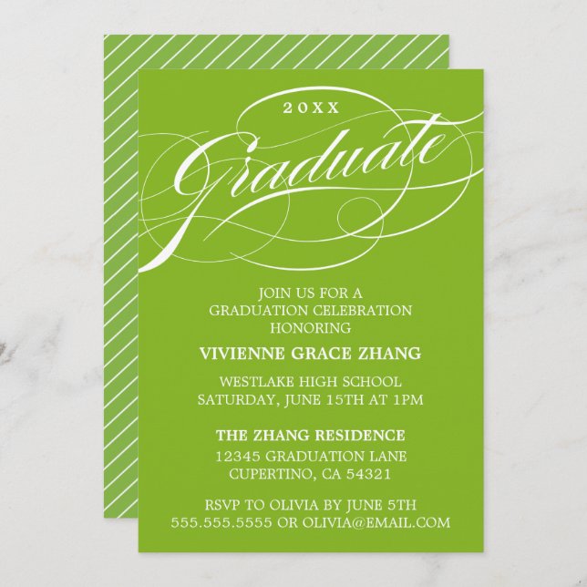 STYLISH ELEGANT SCRIPT GRADUATE PARTY EINLADUNG (Vorne/Hinten)