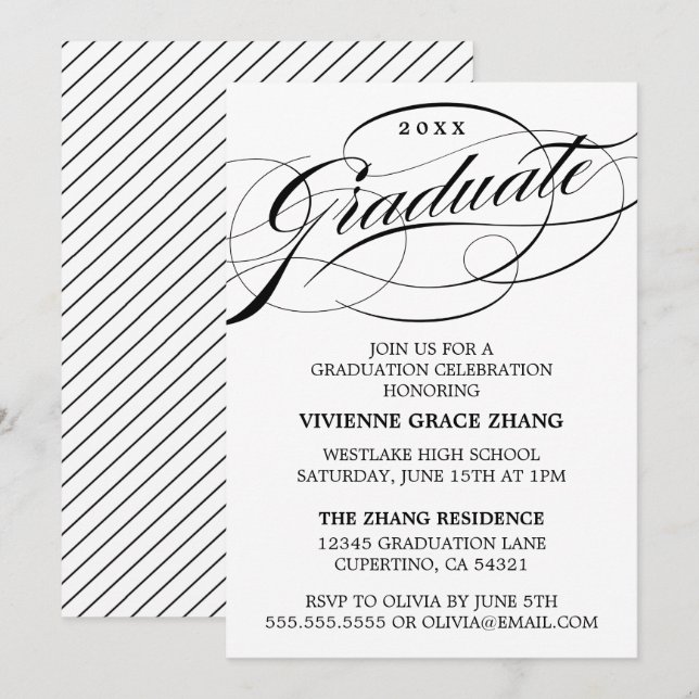 STYLISH ELEGANT SCRIPT GRADUATE PARTY EINLADUNG (Vorne/Hinten)