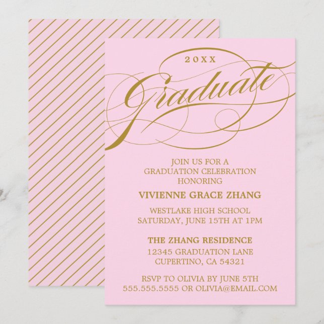 STYLISH ELEGANT SCRIPT GRADUATE PARTY EINLADUNG (Vorne/Hinten)