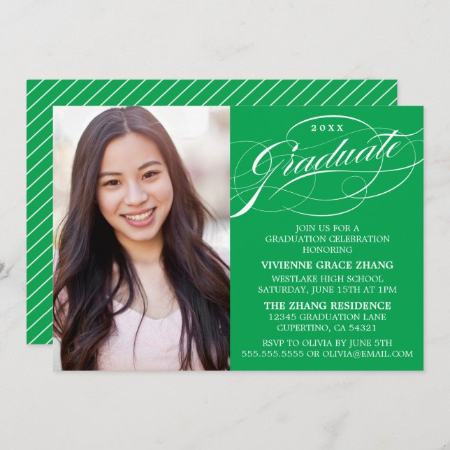 STYLISH ELEGANT SCRIPT GRADUATE PARTY EINLADUNG (Vorne/Hinten)