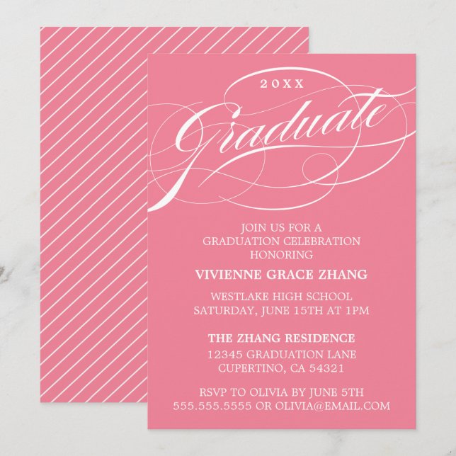 STYLISH ELEGANT SCRIPT GRADUATE PARTY EINLADUNG (Vorne/Hinten)