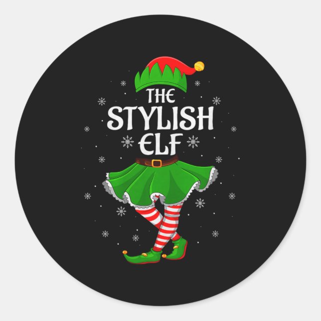 Stylish Elf Christmas Family Girls Women Elf Squad Runder Aufkleber (Vorderseite)