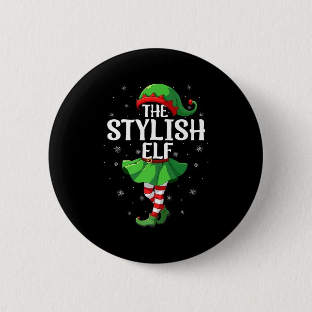 Stylish Elf Christmas Girls Women Elf Squad Xmas F Button (Vorderseite)