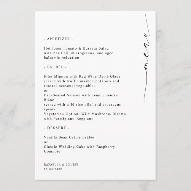 Stylish Engagement Wedding or Bridal Shower Menu Einladung (Vorderseite)