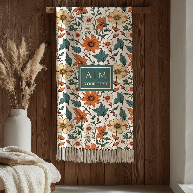 Stylish Fall Flowers Olive Sage Copper Terracotta  Fleecedecke (Stylish Fall Flowers Olive Copper Terracotta Blanket

)