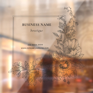 Stylish Floral Border Lounge Salon Business Name Fensteraufkleber