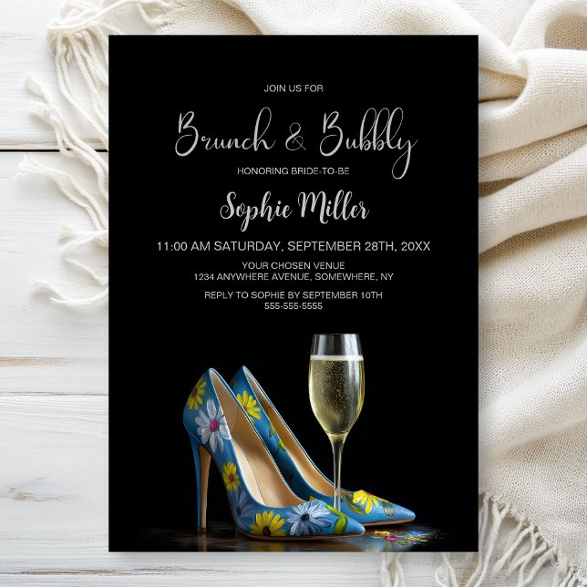 Stylish Floral Stiletto Shoes Brunch and Bubbly Einladung (Von Creator hochgeladen)