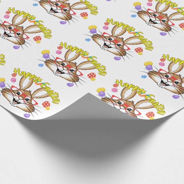 Stylish funny bunny colorful Floral Happy Easter Geschenkpapier (Ecke)