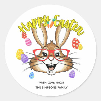 Stylish funny bunny colorful Floral Happy Easter Runder Aufkleber