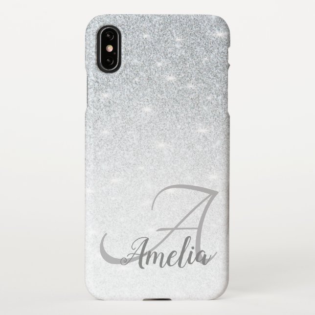 Stylish Girly Crystal Silver Glitzer Glitzern Name iPhone Hülle (Rückseite)