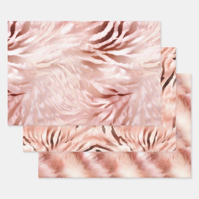 Stylish Girly Pink Rose Gold Zebra Glam Glitz Geschenkpapier Set (Set)