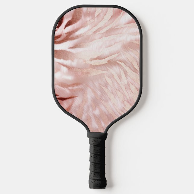 Stylish Girly Pink Rose Gold Zebra Glam Glitz Pickleball Schläger (Vorderseite)