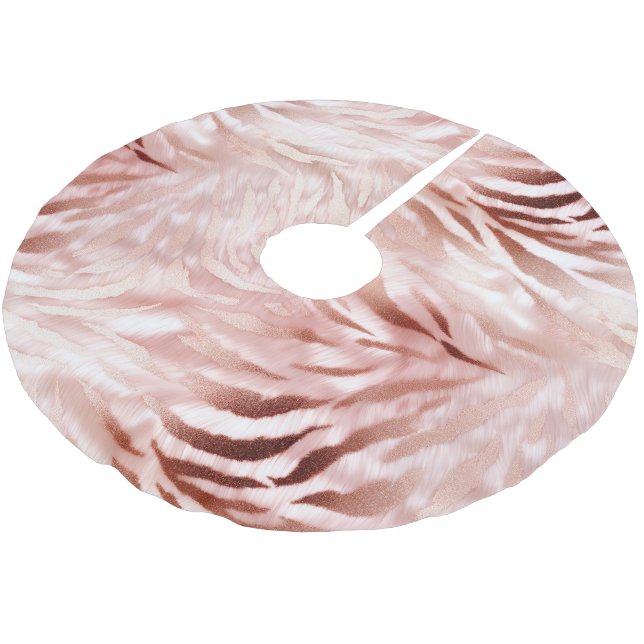 Stylish Girly Pink Rose Gold Zebra Glam Glitz Polyester Weihnachtsbaumdecke (Schrägansicht)