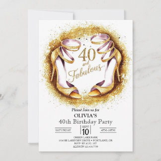 Stylish Glitzer Digital Gold 40. Geburtstag Einladung