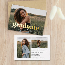 Stylish Gold Bold Typography 3 Photo Graduation Folieneinladung