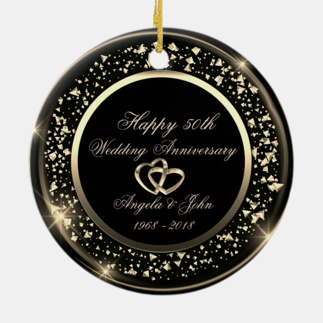 Stylish Gold Confetti 50. Hochzeitstag Keramik Ornament (Hinten)