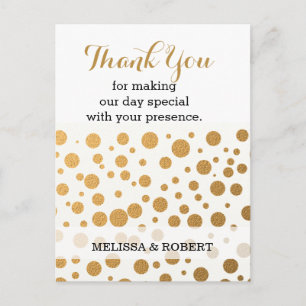 Stylish Gold Confetti Wedding Vielen Dank Postkarte